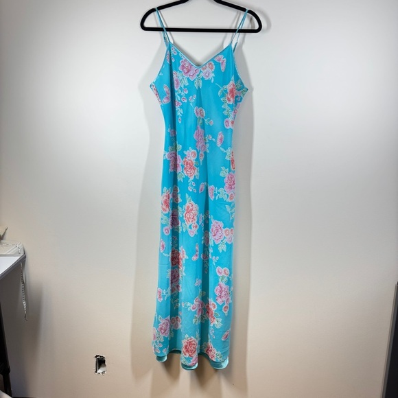 Vintage La Vie en Rose Blue Floral Y2K 90s Slip Style Maxi Dress Size L - Picture 3 of 13